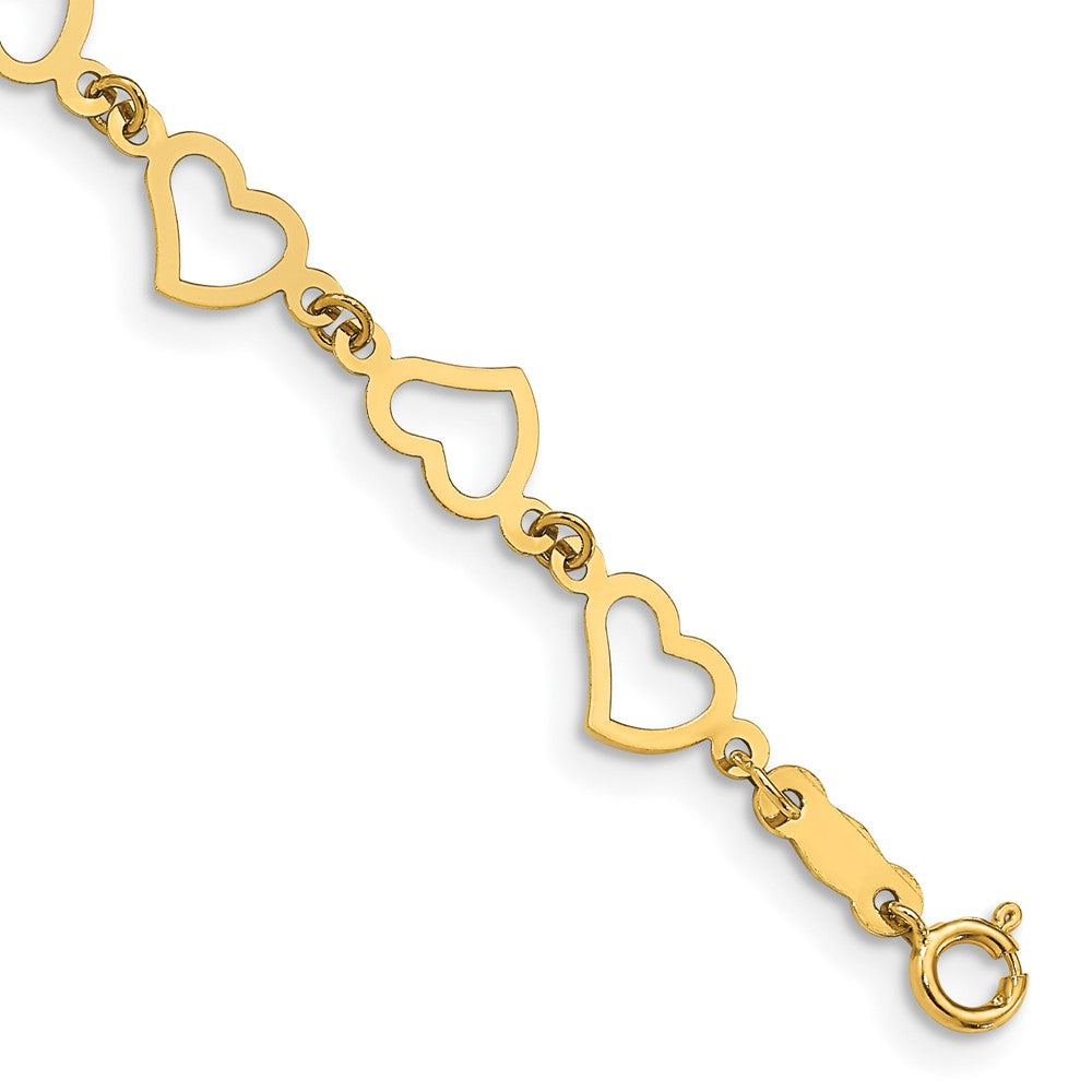 14K Polished Flat Open Hearts 7.5 inch Bracelet, 7.5 x 8 mm