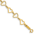 14K Flat Diamond -cut and Polished Open Hearts 7.25 inch Bracelet, 7.25 x 8 mm