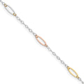 14K Tri-color Oval Link 7.5 inch Bracelet, 7.5 x 3 mm