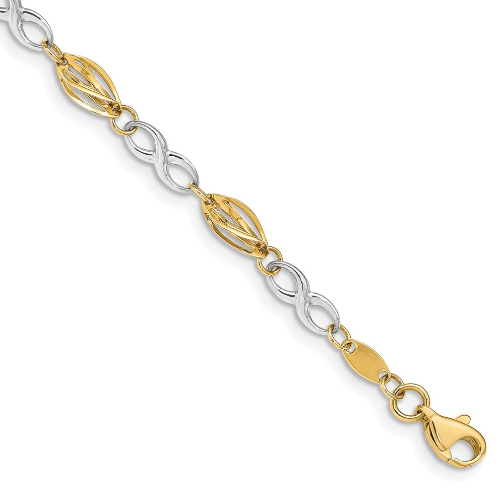 14K Two-Tone Polished Infinity Symbol and Fancy Link 7.5 inch Bracelet, 7.5 x 5 mm
