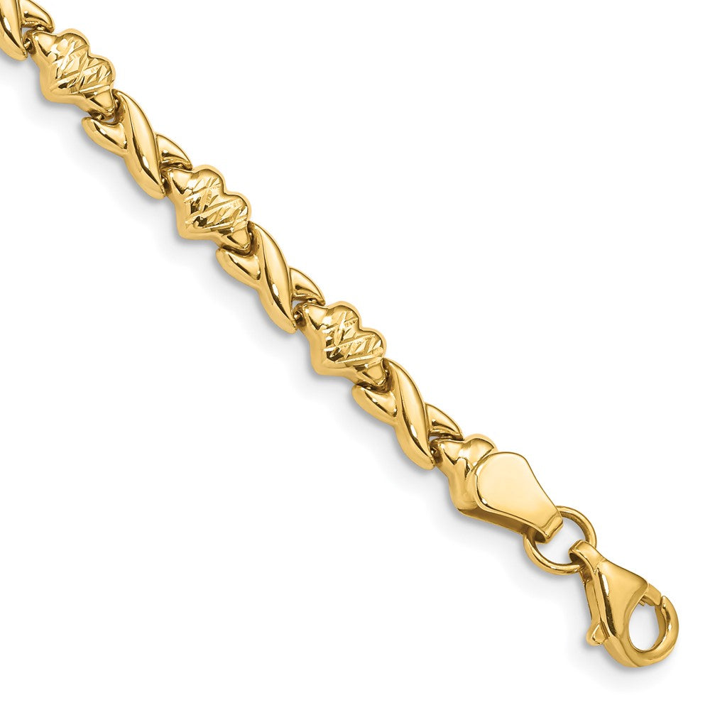 14k Polished Diamond-cut X-and-Heart 7 inch Bracelet, 7 x 4 mm