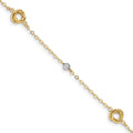 14k Two-tone Love Knots and Beads on Small Heart Link 7.5 inch Bracelet, 7.5 x 5.5 mm