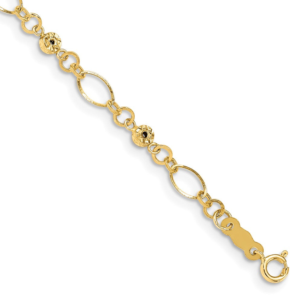 14k Polished Diamond-cut Ovals and Donut Beads 7.5 inch Bracelet, 7.5 x 3 mm