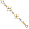 14k Two-tone Diamond-cut Open 4-Leaf Clovers and Beads 7.5 inch Bracelet, 7.5 x 9 mm