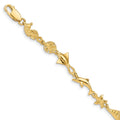 14k Polished and Textured Ocean Motif 7 inch Bracelet, 7 x 8.5 mm