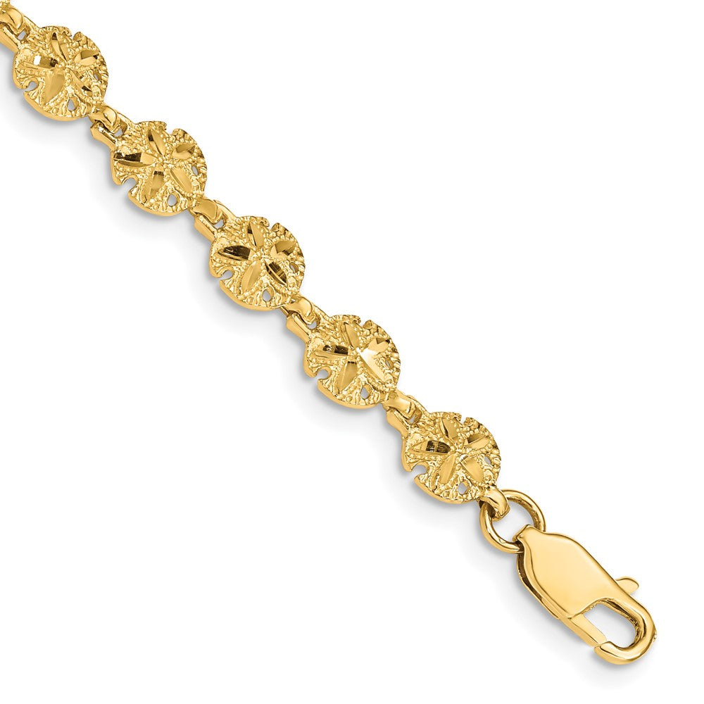 14k Polished and Textured Sand Dollar 7.25 inch Bracelet, 7.25 x 6 mm