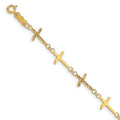 14k Polished and Diamond-cut Crosses 7 inch Bracelet Plus 1 inch Extender, 7 x 7 mm