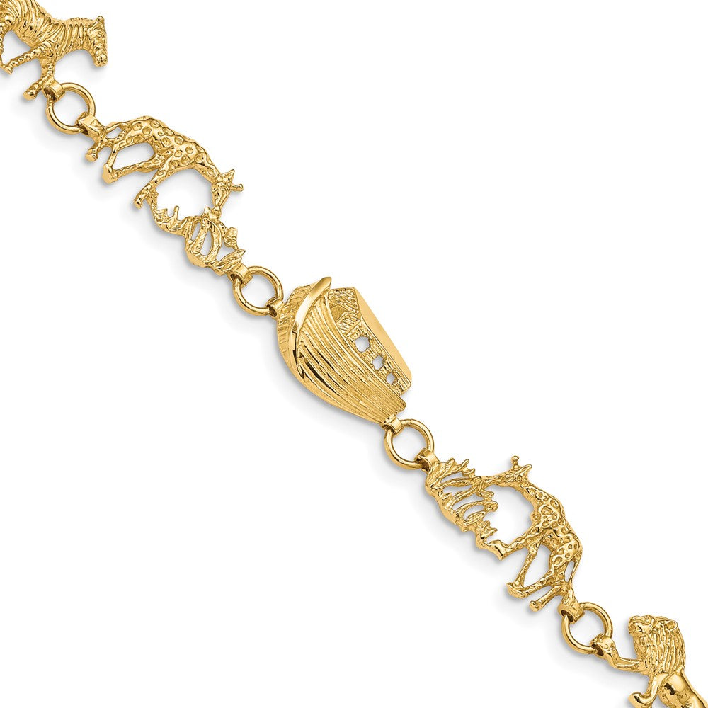 14k Polished and Textured Noahs Ark 7 inch Bracelet, 7 x 9.5 mm