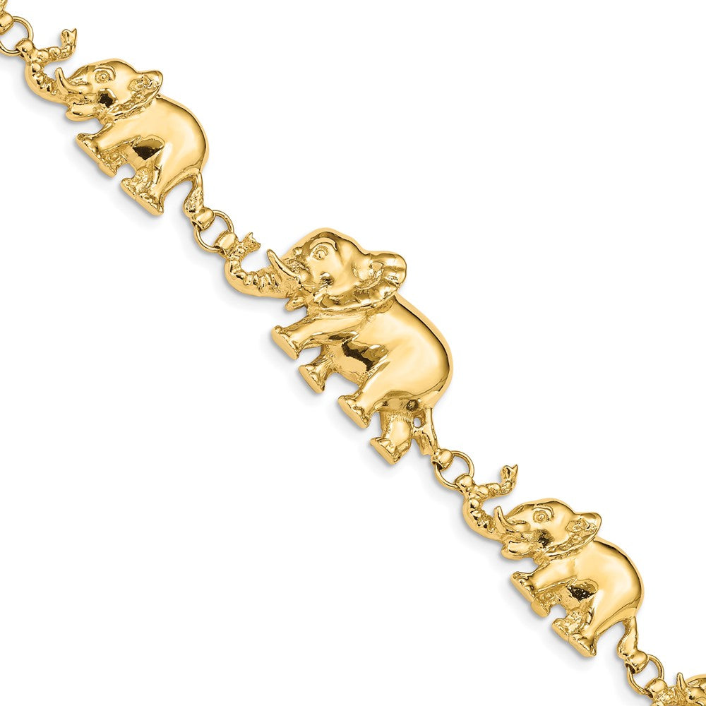 14k Polished Graduated Elephant 7 inch Bracelet, 7 x 17 mm
