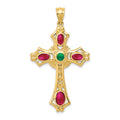 14K Ruby and Emerald Cabochon Cross Pendant, 2.27 ct, 44 x 25 mm