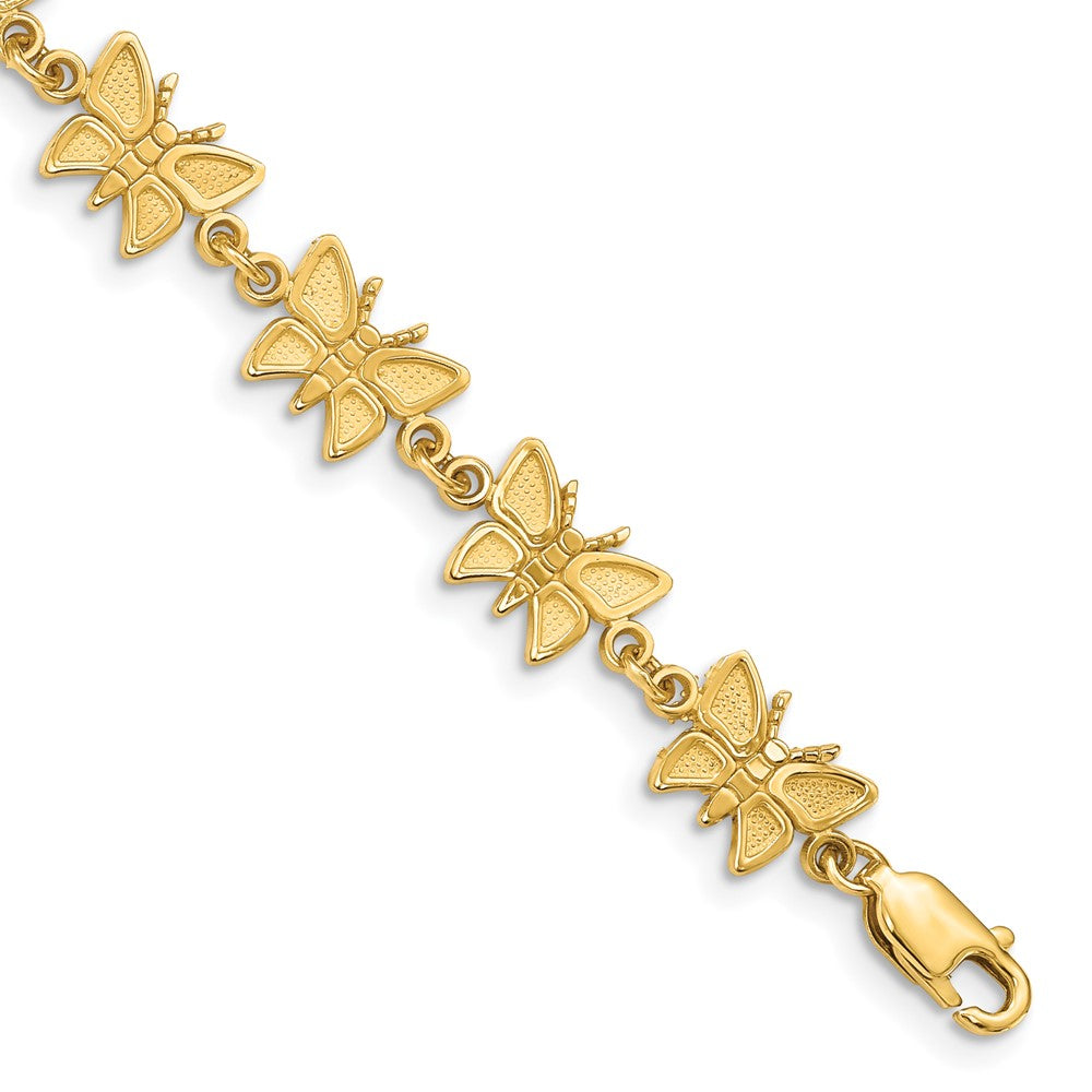 14k Satin and Polished Butterfly 7 inch Bracelet, 7 x 7 mm