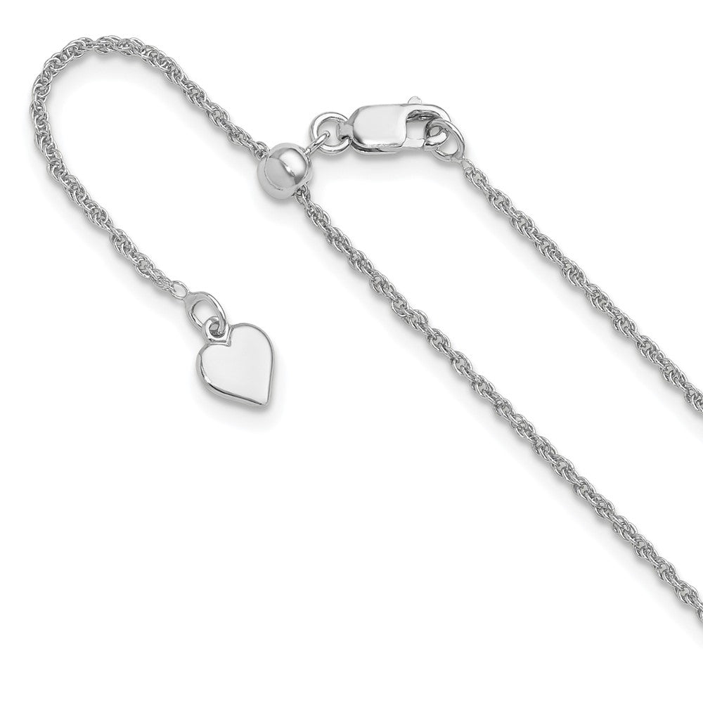 Sterling Silver RH-plated Adjustable 1.35mm Loose Rope Chain, 22 x 1.35 mm