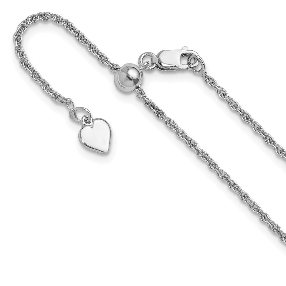 Sterling Silver RH-plated Adjustable 1.55mm Loose Rope Chain, 22 x 1.55 mm