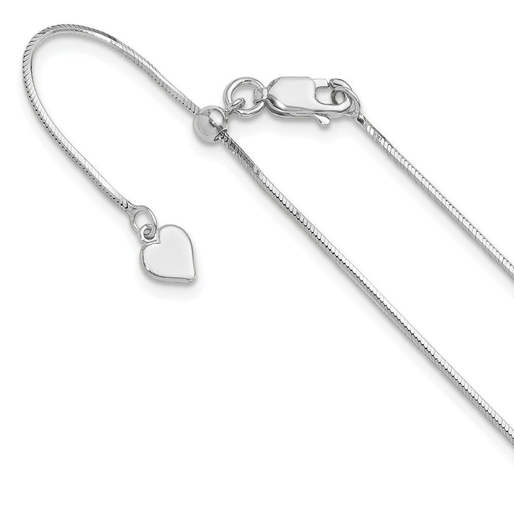 Sterling Silver RH-plt Adjustable 1mm D/C Square Snake Chain, 22 x 1 mm