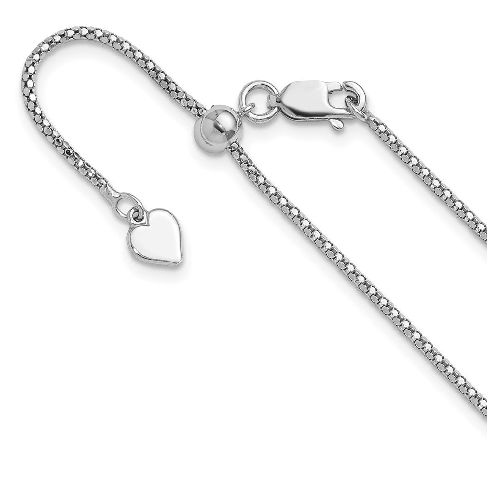Sterling Silver RH-plated Adjustable 1.4mm Popcorn Chain, 22 x 1.4 mm