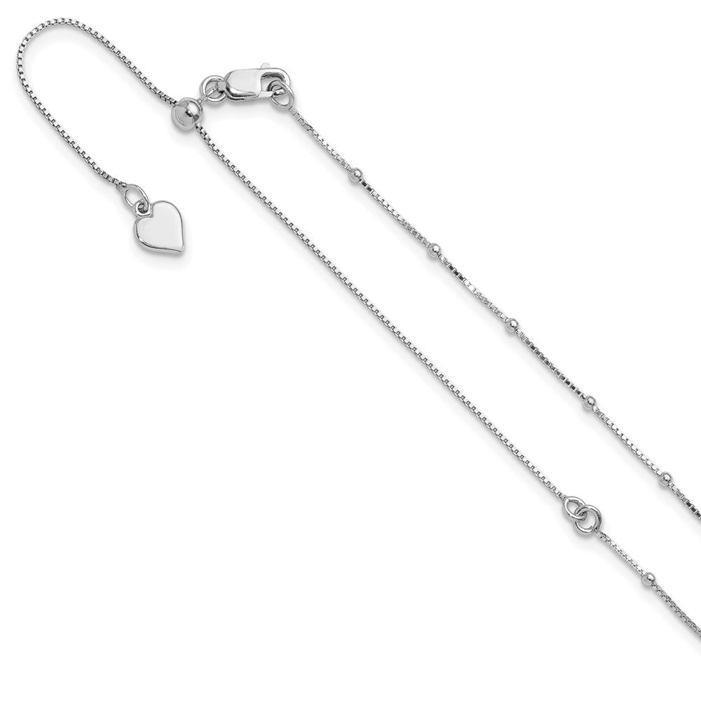 Sterling Silver RH-plt Adjustable 1.5mm Beaded D/C Box Chain, 22 x 1.5 mm