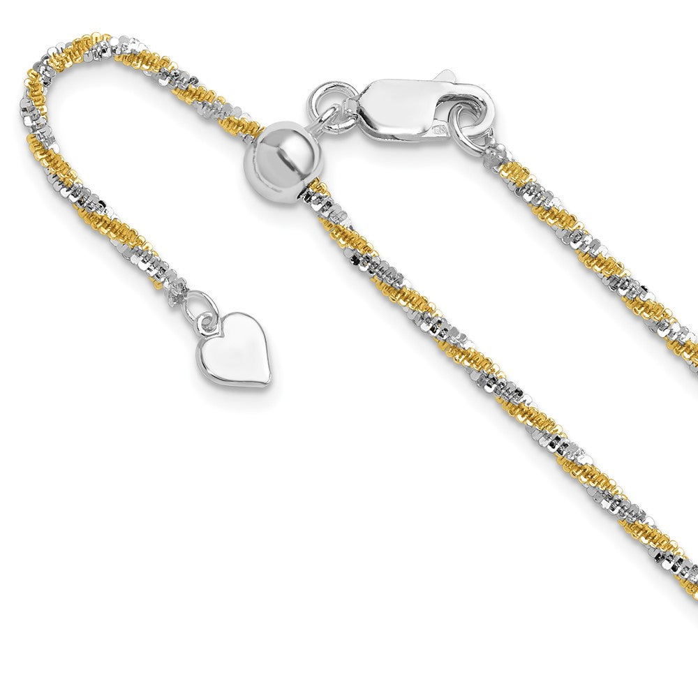 Sterling Silver w/Gold-tone Adjustable 2mm Cyclone Chain, 22 x 2 mm