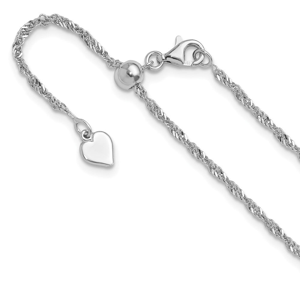 Sterling Silver RH-plated Adjustable 1.6mm Singapore Chain, 22 x 1.6 mm