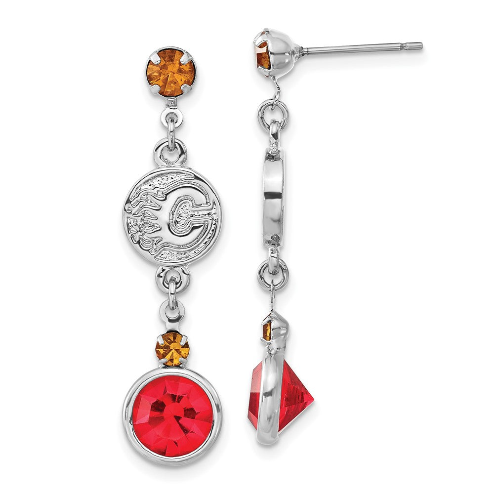 NHL Calgary Flames Crystal Dangle Earrings, 41.6 x 10 mm