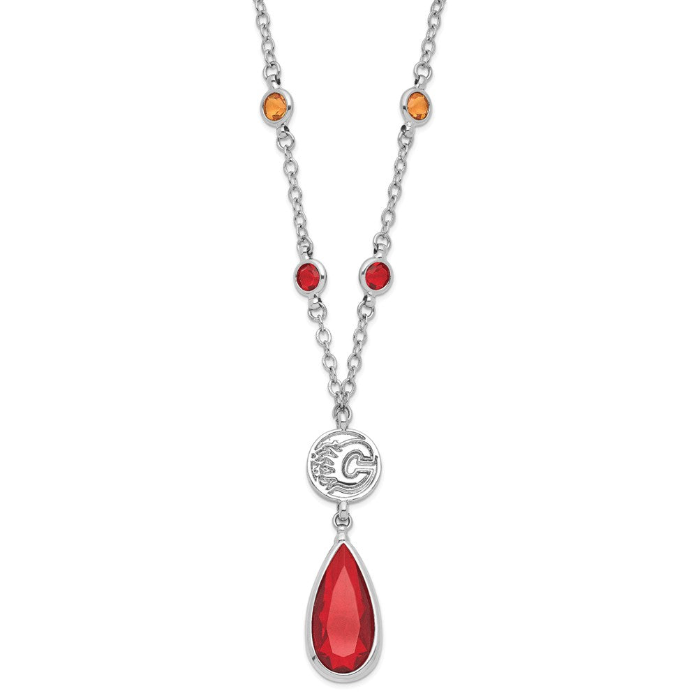 NHL Calgary Flames Silver-tone Crystal Drop w/ 3 ext Necklace, 19 mm