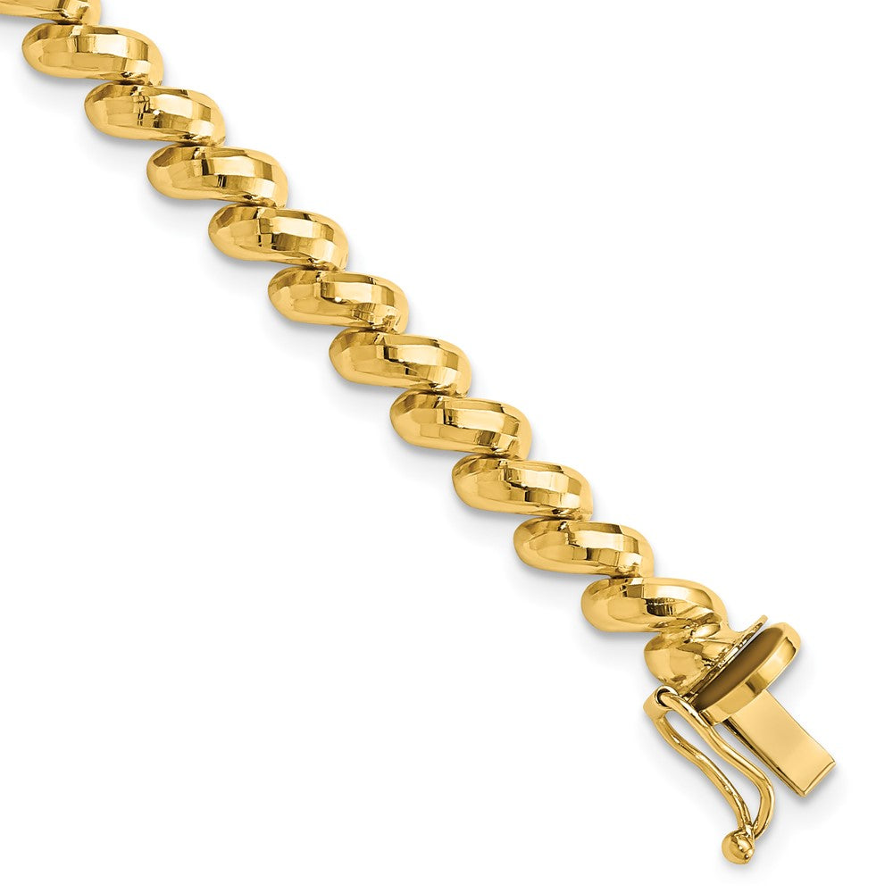 14k Faceted 5mm 7 inch San Marco Bracelet, 7 x 5 mm