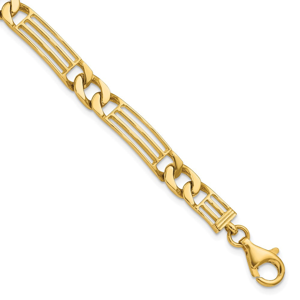 14k Polished 7mm Fancy Curb Link and Bars 8.5 inch Bracelet, 8.5 x 7 mm