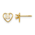 14k Madi K 3mm Round Imitation Opal Birthstone Heart Screwback Post Earrings, 6 x 6 mm