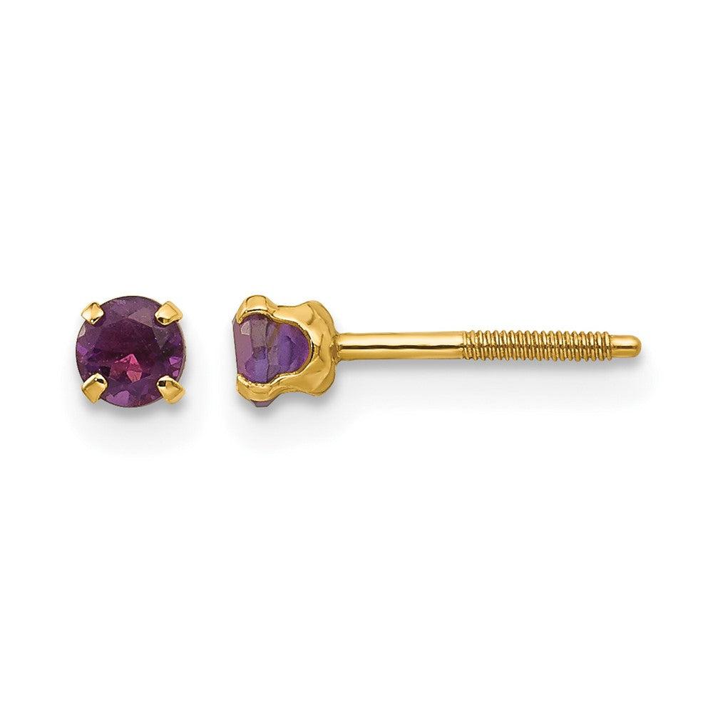 14k Madi K 3mm Round Amethyst Birthstone Screwback Post Earrings, 0.22 ct, 6 x 6 mm