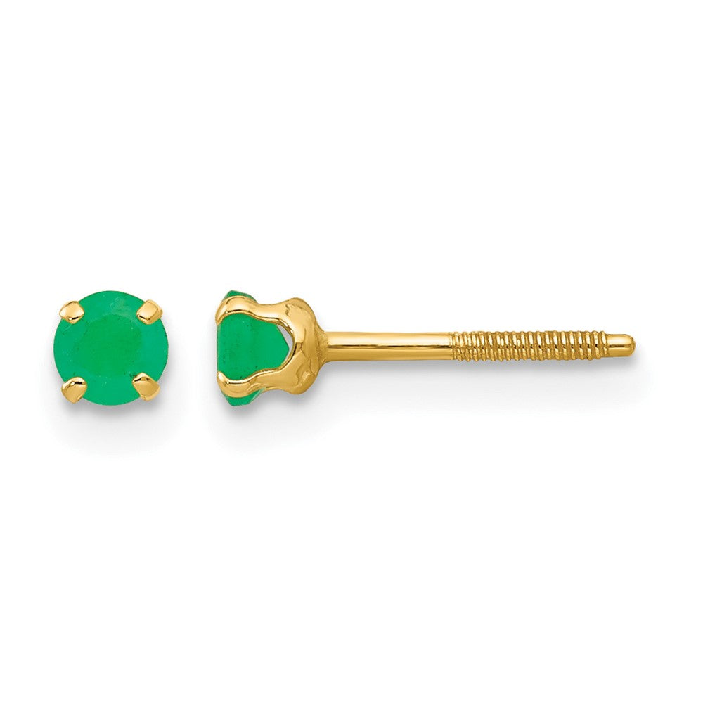 14k Madi K 3mm Round Emerald Birthstone Screwback Post Earrings, 0.26 ct, 3 x 3 mm