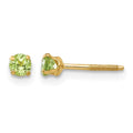 14k Madi K 3mm Round Peridot Birthstone Screwback Post Earrings, 0.24 ct, 6 x 6 mm