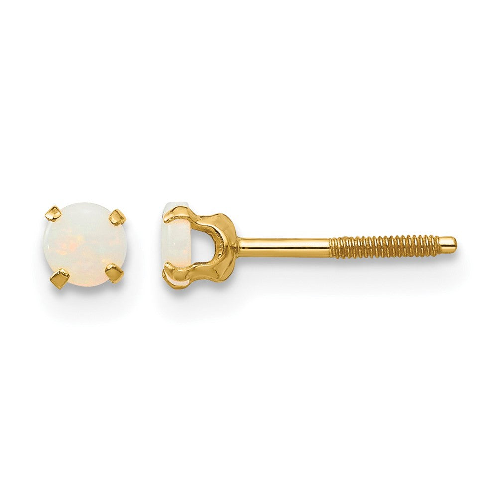 14k Madi K 3mm Round Opal Birthstone Screwback Post Earrings, 0.16 ct, 6 x 6 mm