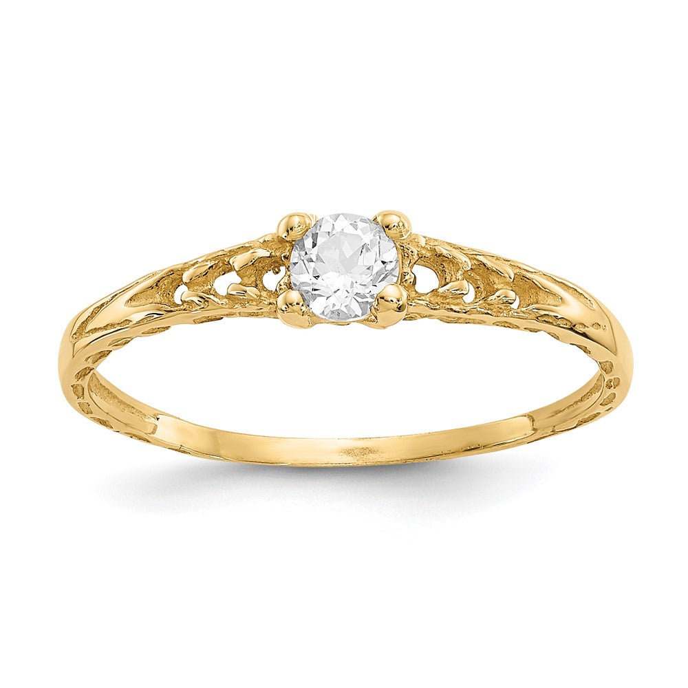 14k Madi K 3mm White Topaz Birthstone Size 3 Baby / Childrens Ring, 0.15 ct