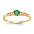 14k Madi K 3mm Emerald Birthstone Size 3 Baby / Childrens Ring, 0.11 ct