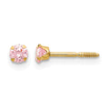 14k Madi K 3mm Pink CZ Screwback Post Earrings, 4 x 4 mm