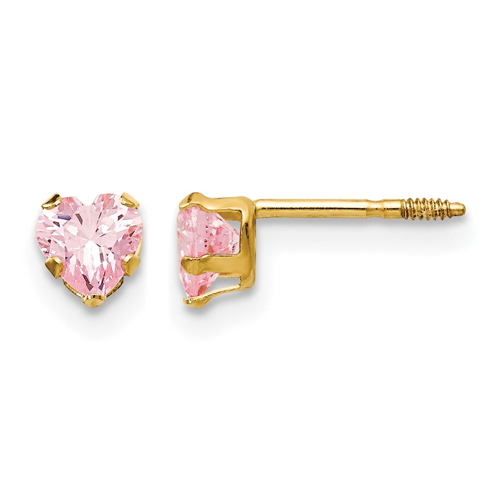 14k Madi K 4mm Pink CZ Heart Childrens Post Earrings, 4 x 4 mm