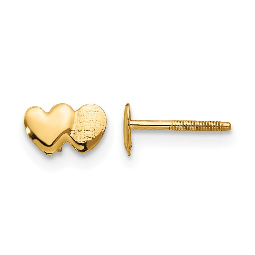 14k Madi K Double Heart Childrens Post Earrings, 4 x 6 mm