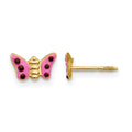 14k Madi K Pink Enameled Butterfly Childrens Post Earrings, 5 x 7 mm