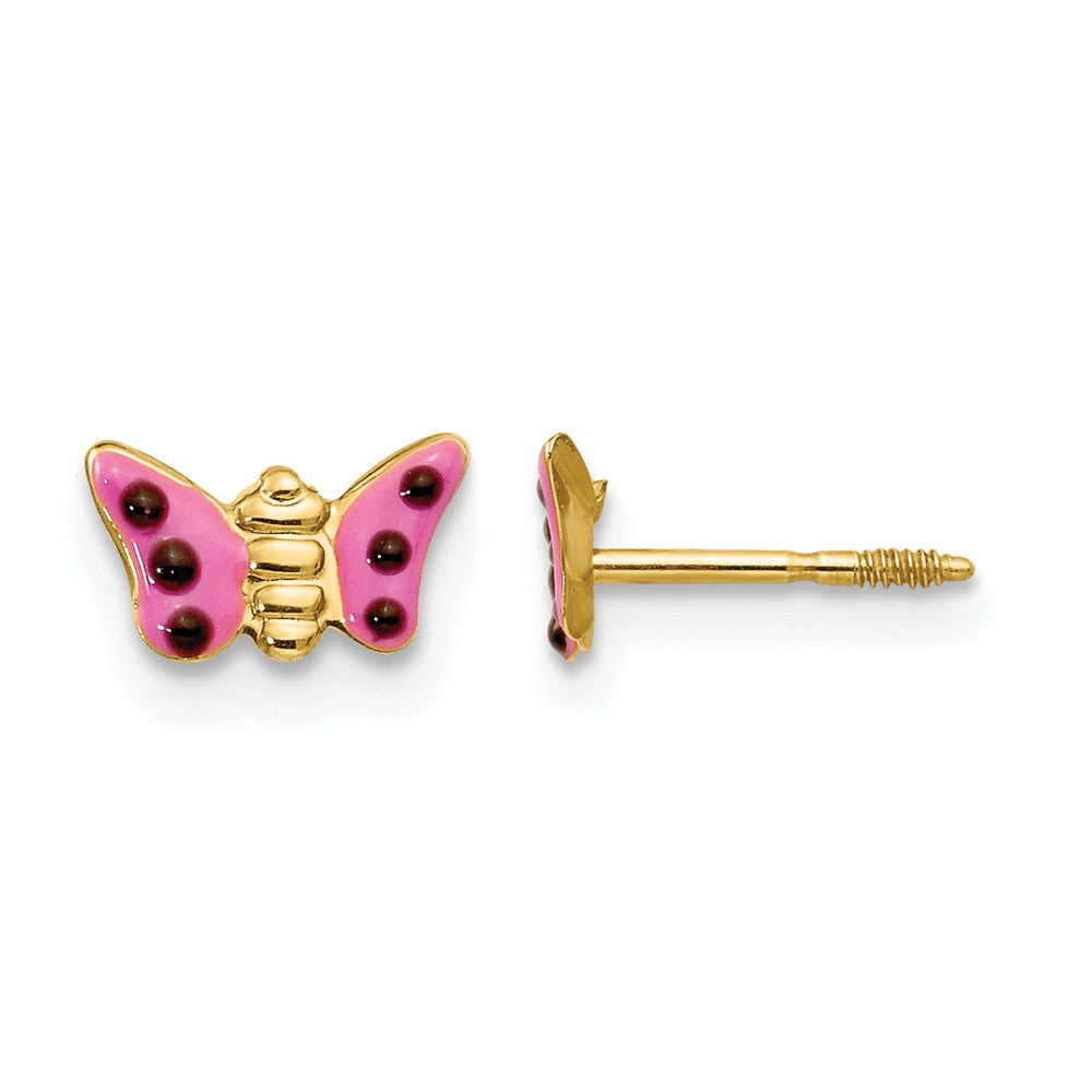 14k Madi K Pink Enameled Butterfly Childrens Post Earrings, 5 x 7 mm