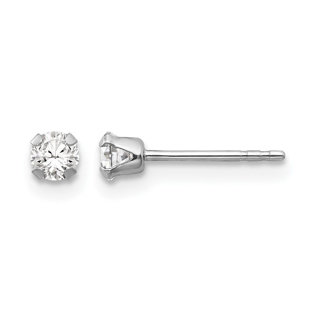 14k White Gold Madi K 3mm Round CZ Post Earrings, 3 x 3 mm