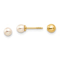 14k Madi K Reversible 3-4mm White Round Freshwater Cultured Pearl and Bead Screwback Post Earrings, 4 x 4 mm