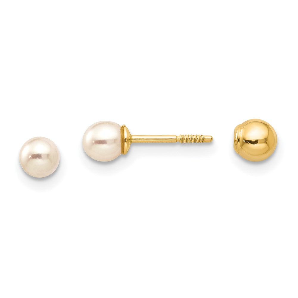 14k Madi K Reversible 3-4mm White Round Freshwater Cultured Pearl and Bead Screwback Post Earrings, 4 x 4 mm