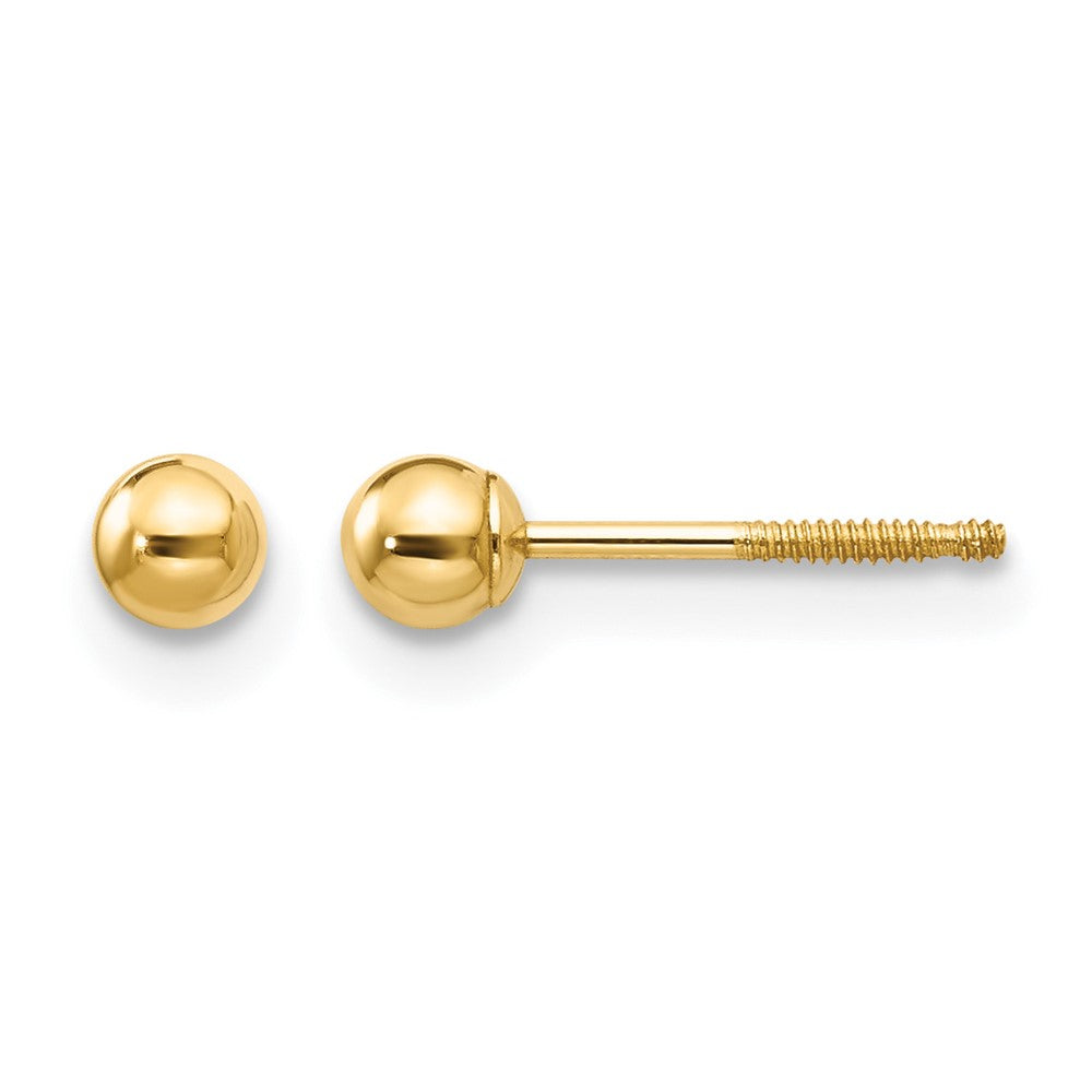 14k Madi K 3mm Ball Push On and Screw Off Screwback Post Earrings, 3 x 3 mm