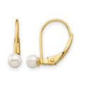 14k Madi K 3-4mm White Round Freshwater Cultured Pearl Leverback Earrings, 12 x 3 mm