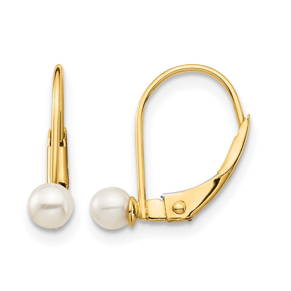 14k Madi K 3-4mm White Round Freshwater Cultured Pearl Leverback Earrings, 12 x 3 mm