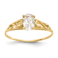 14k Madi K 6x4mm Oval Synthetic White Spinel Birthstone Size 5 Ring, Size 5.5