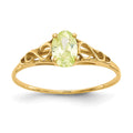 14k Madi K 6x4mm Oval Synthetic Peridot Birthstone Size 5 Ring, Size 4.5