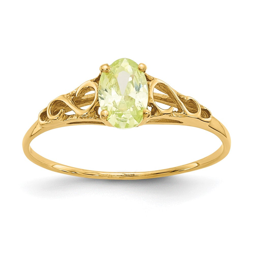 14k Madi K 6x4mm Oval Synthetic Peridot Birthstone Size 5 Ring, Size 4.5