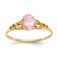 14k Madi K 6x4mm Oval Synthetic Rose Zircon Birthstone Size 5 Ring