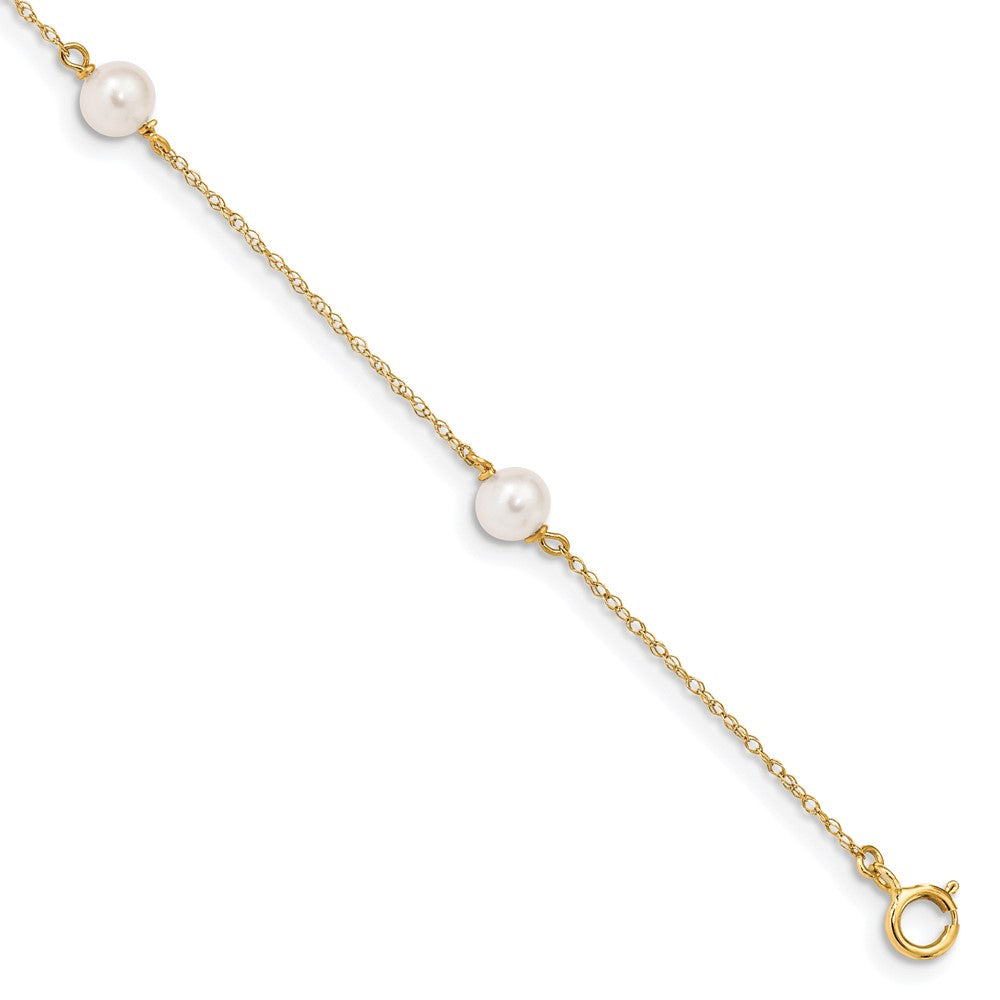 14k Madi K 5-6mm White Near-Round Freshwater Cultured Pearl 3-Station 6 inch Bracelet, 6 mm