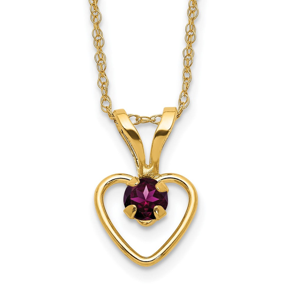 14k Madi K 3mm Rhodolite Garnet Heart Birthstone 15 inch Necklace, 15 mm